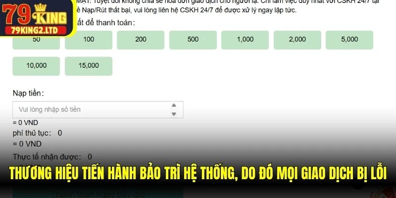 Thương hiệu tiến hành bảo trì hệ thống, do đó mọi giao dịch bị lỗi